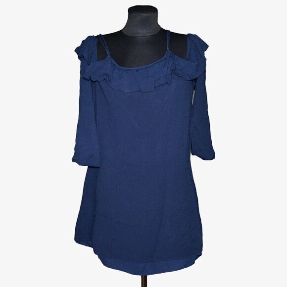 WAYF Navy Blue Open Shoulder Shift Dress Sz M - Picture 2 of 6